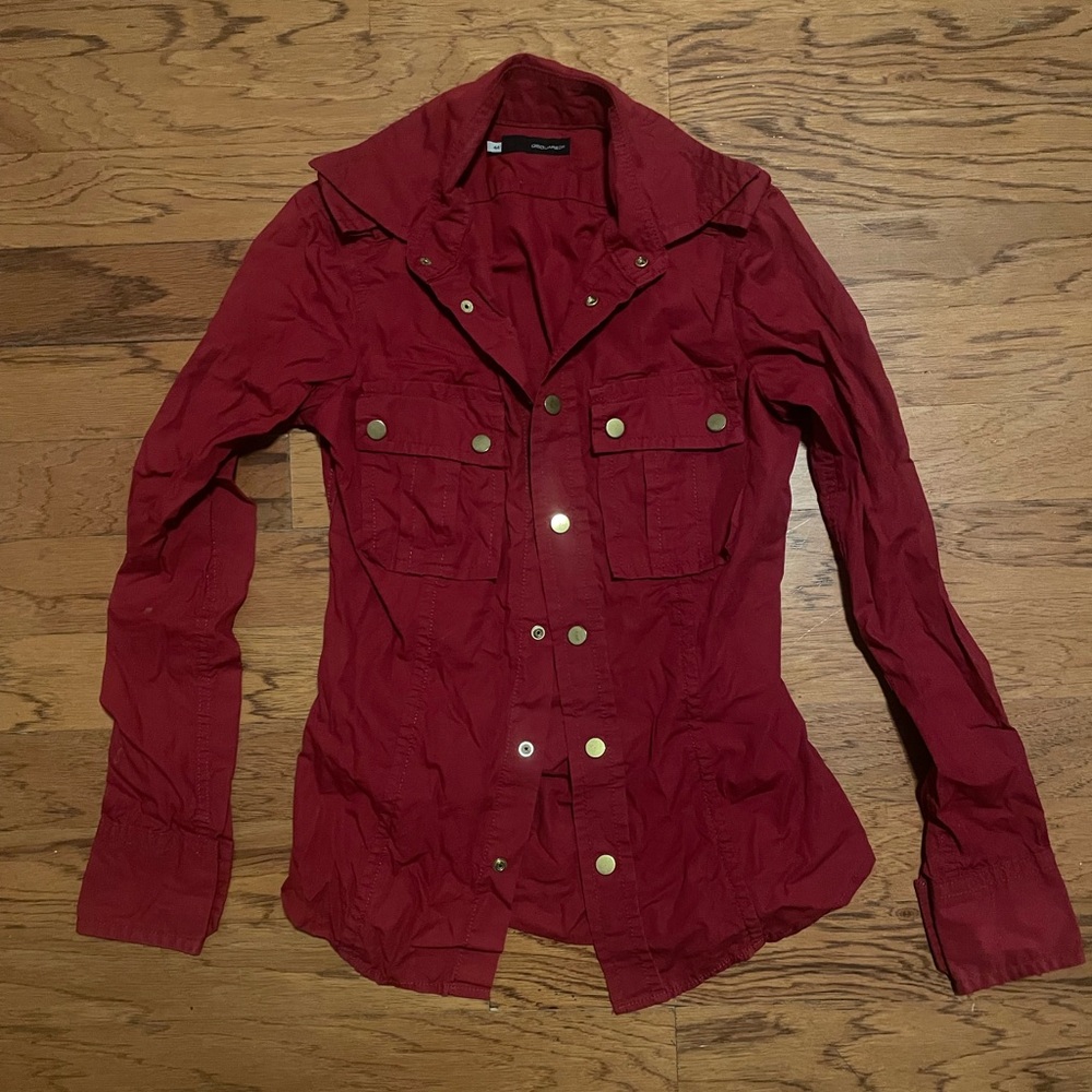 Red slim button up w/ gold buttons